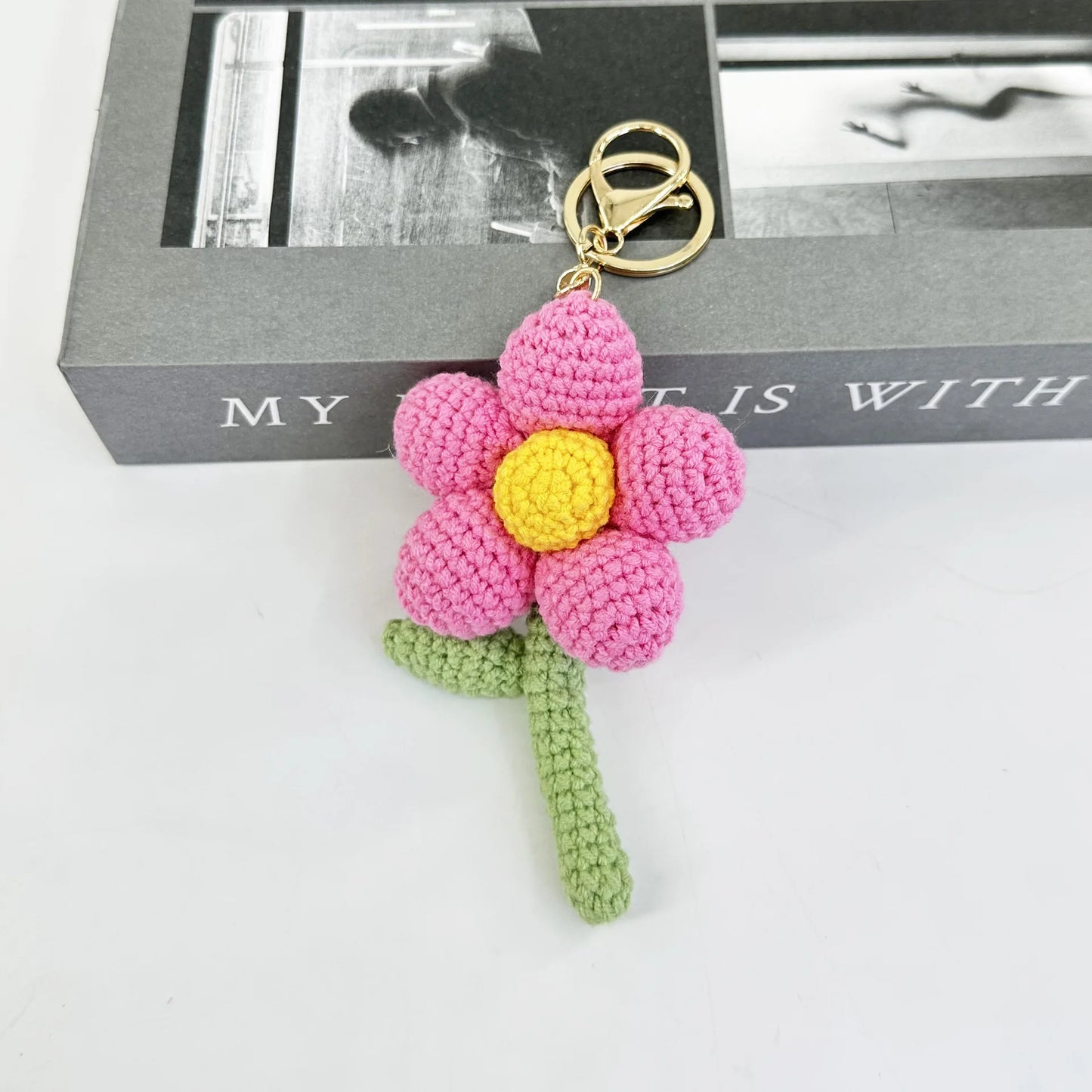 Hemasa Crochet Flower Pendant /Cute Handwoven Flower Keychains/ Knitted Flowers Bag Decor Gift Lovely Key Ring