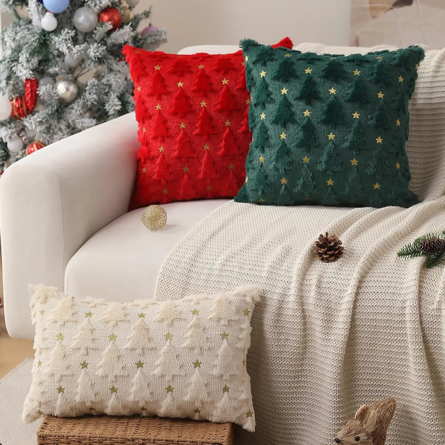 1pc Christmas Decorative Throw Cushion Set - Knitted Christmas Tree/Christmas Santa Pattern for Living Room Sofa Cushion Cover
