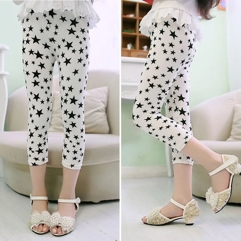 Hemasa 3-10years Girls Cropped Trousers Floral Print Flower Kids Calf Length Skinny Pants Stretch Leggings Children All-matches Bottoms