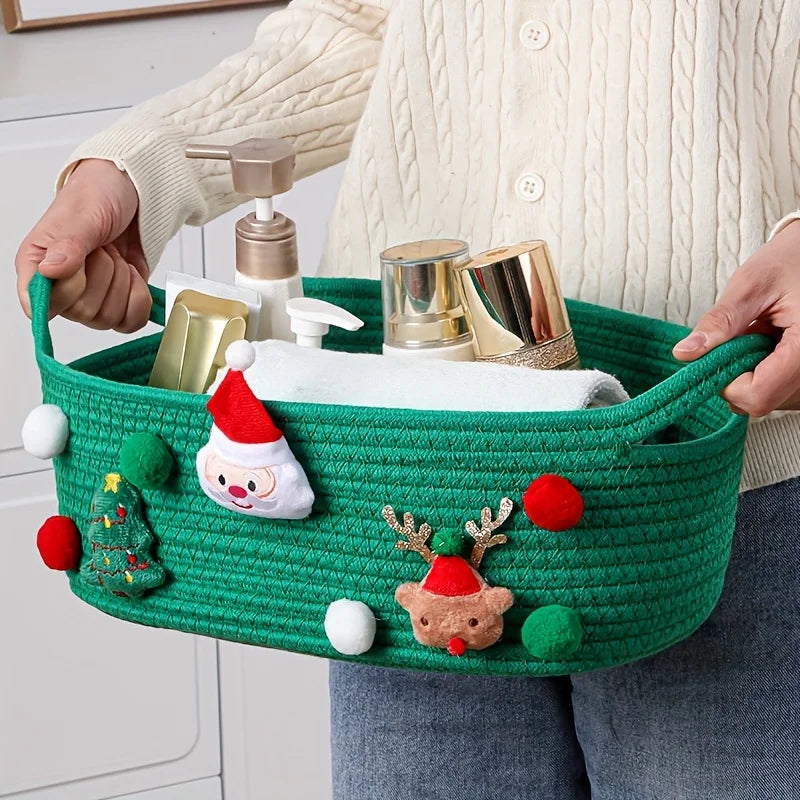 Christmas Gift Basket-Red Open-Top Storage Basket for Tree Decorations,Presents,Candy-Decorative Holiday Home Decor Organizer
