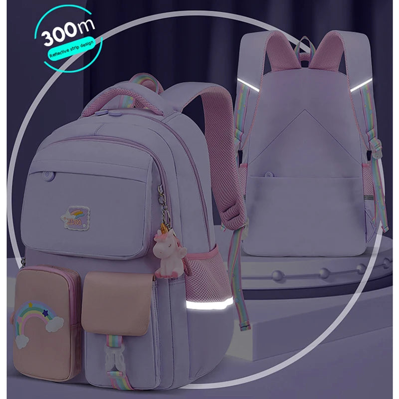 Children's waterproof kids schoolbags Korean fashion rainbow shoulder strap school bags for teenagers girls backpacks mochilas