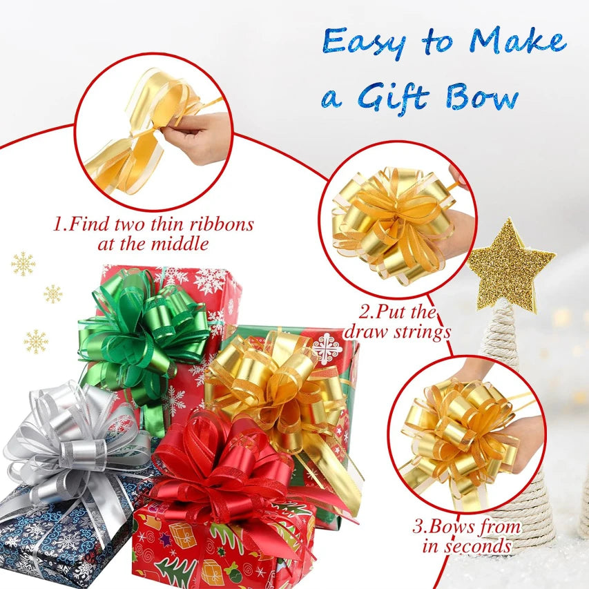 10PCS Pull Bow Large 6 Inch Organza Gift Wrapping Pull String Bows with Ribbon for Easter Presents Wedding Gift Basket Wrapping