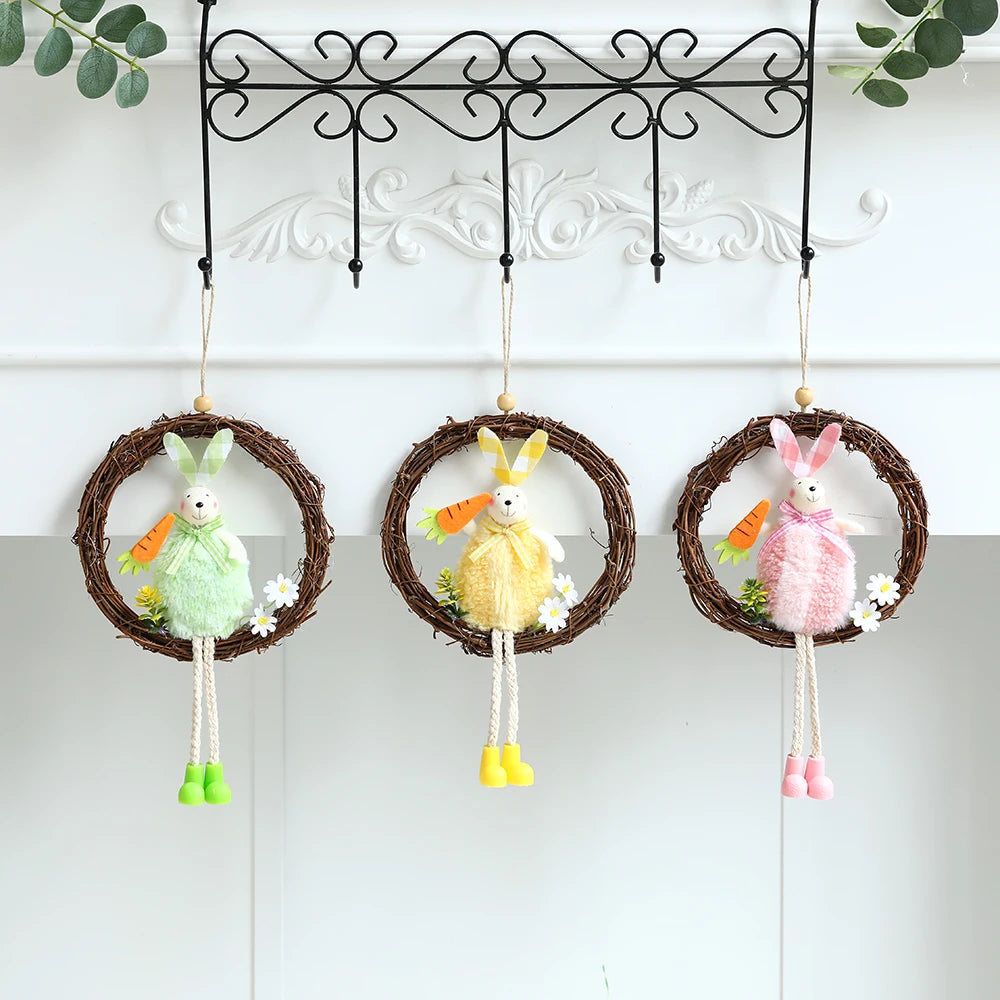 New Plush Flower Fairy Bunny Rabbit Dolls Hanging Ornaments Pink White Yellow Green Kids Girls Gifts Easter Home Decor
