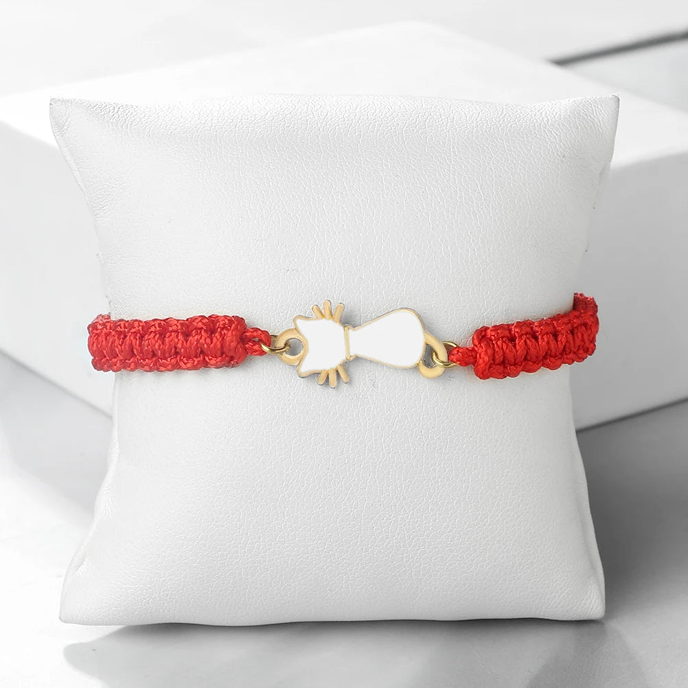 Handmade Lucky Cat Braided Adjustable Bracelets & Bangle Women Men Charm Sweet Animal Pendant Bracelets Cat Lovers Jewelry Gifts