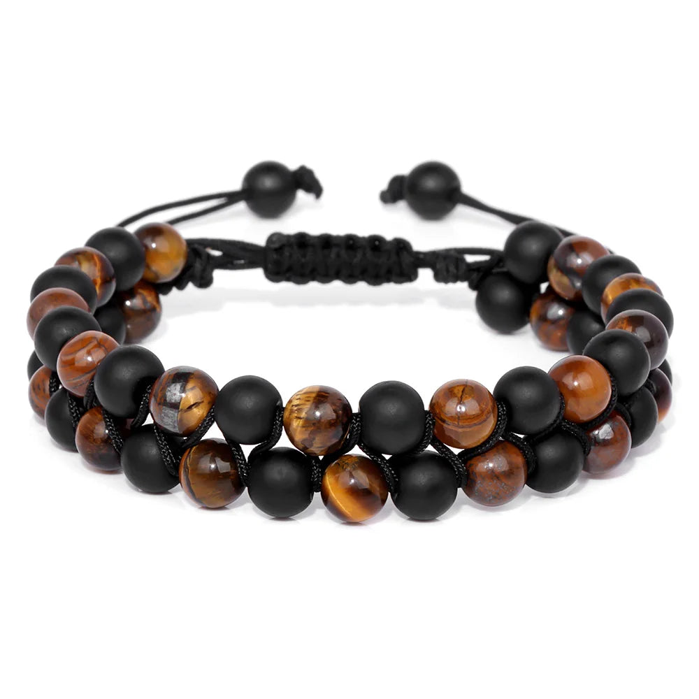 Tejesa Triple Protection Bracelet 6mm Beads Black Obsidian Hematite Tiger Eye Rope Bracelet for Men Women Weight Loss Slimming Bangle