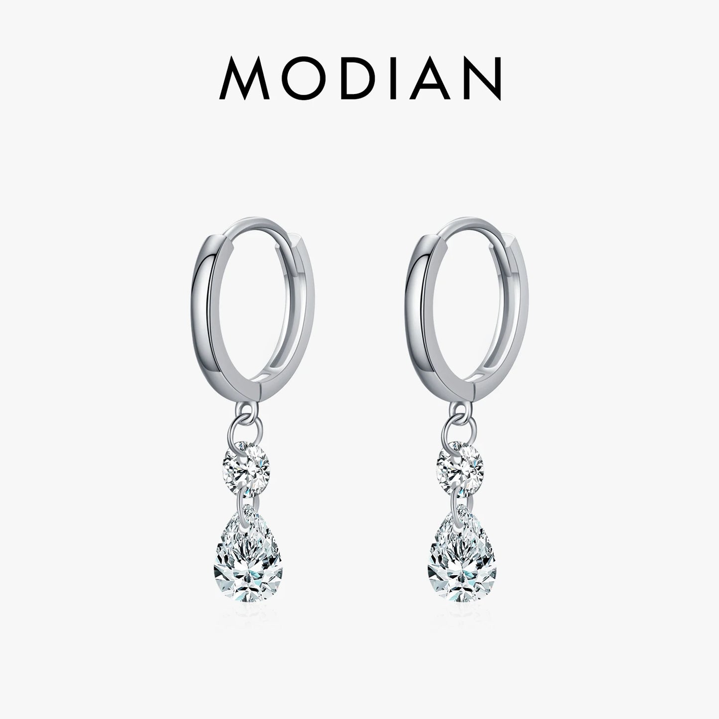 MODIAN 925 Sterling Silver Sparkling Swing Water Drop CZ Hoop Earrings Classic Wedding Earrings Buckle For Women Jewelry Gifts