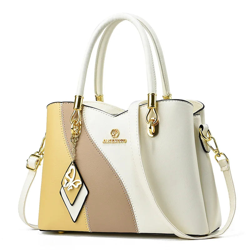 Hemasa  New Three Color Combination Women's Handbag Large Capacity Soft Leather Shoulder Bag