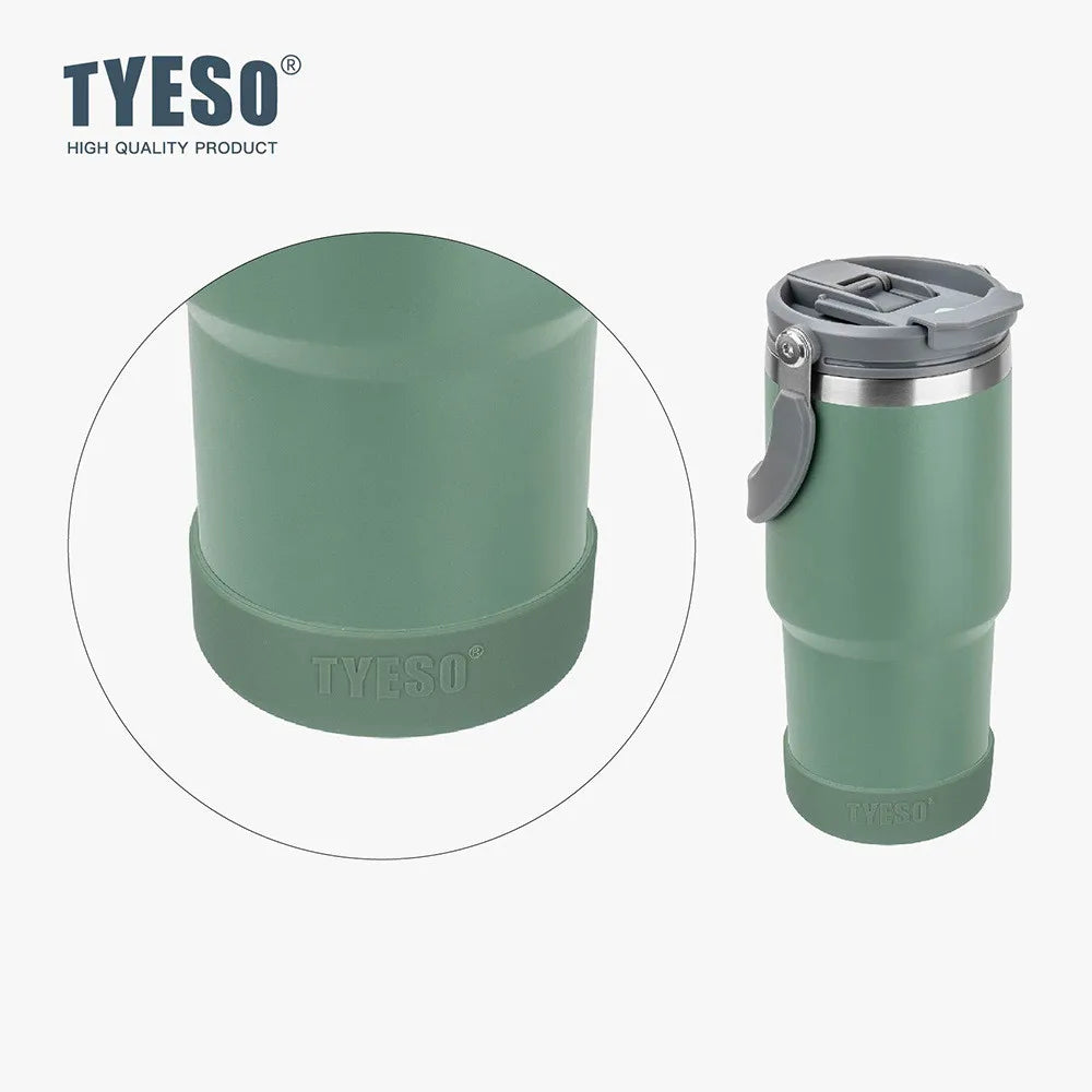 Tyeso 1200ml 40oz Tumbler With Handle and Silicone Coaster Coffee Cup Stainless Steel Vacuum Thermal Insulated Mug Cold Storage