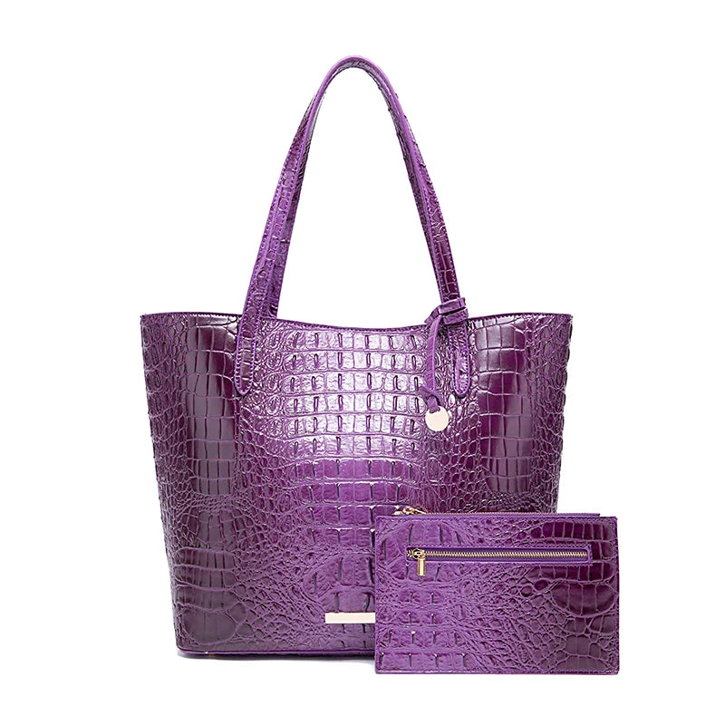 Leather Fashion Two Piece Crocodile Pattern Single Shoulder Tote Bag