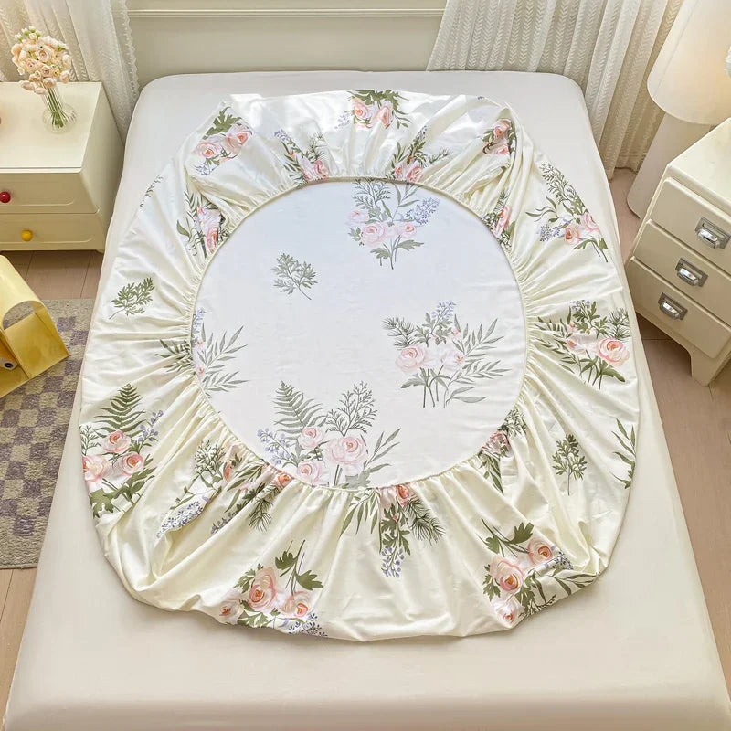 Pure Cotton Fitted Sheet Single Double Queen Size Printed Mattress Cover With Elastic Band Bedsheet Soft Comfortable Fitsheet