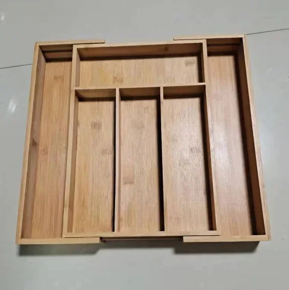 Adjustable Bamboo Cutlery Drawer Organizer for Kitchen Utensils Storage Tray Expandable Bamboo Utensil Holder for Kitchen Drawer