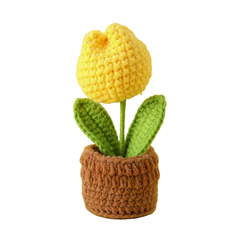 Hemasa Mini Tulips Crochet Flowers Potted Cute Knitting Flowers /Table Car Decor Handmade Artificial Tulips
