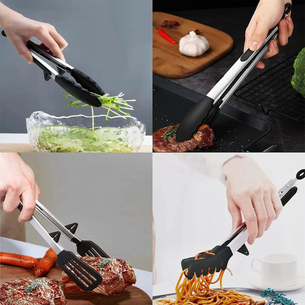 Hemasa  Silicone   Kitchen Tongs /Food Tongs Non Stick Cooking Serving Tongs For BBQ Salad Steak Pasta Spaghetti Noodles