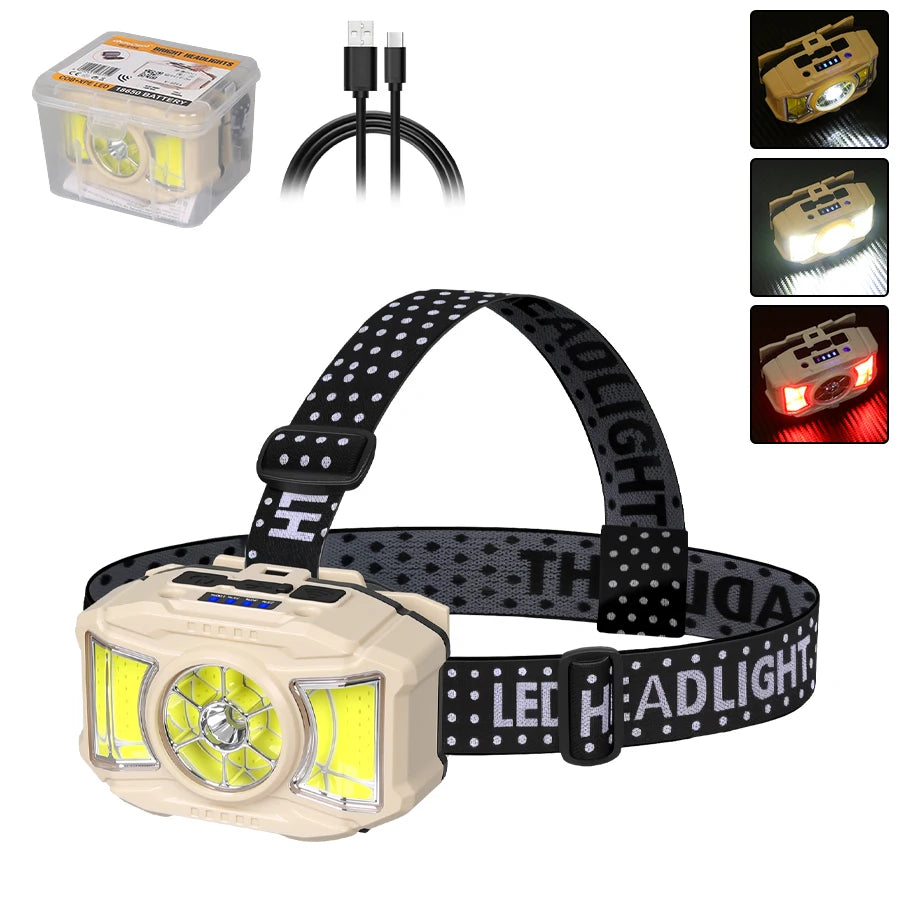 Hemasa Super Bright Mini LED Headlamp USB Rechargeable 18650 Battery Headlight Dual Light Source Outdoor Camping Hunting Head Lamp