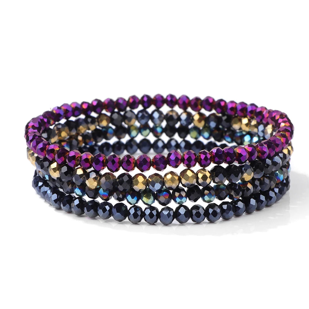 Crystal Bracelet Shiny 4Pcs/Set Faceted Czech Austria Crystal Beads Bracelet Women Men Bangles Shiny Jewelry Fashion Party Y2K