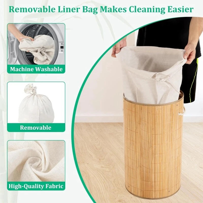 New Natural Bamboo Laundry Basket Portable Bamboo Laundry Hampers With Lid Laundry Hamper Storage Sundries Dirty Clothes Bin
