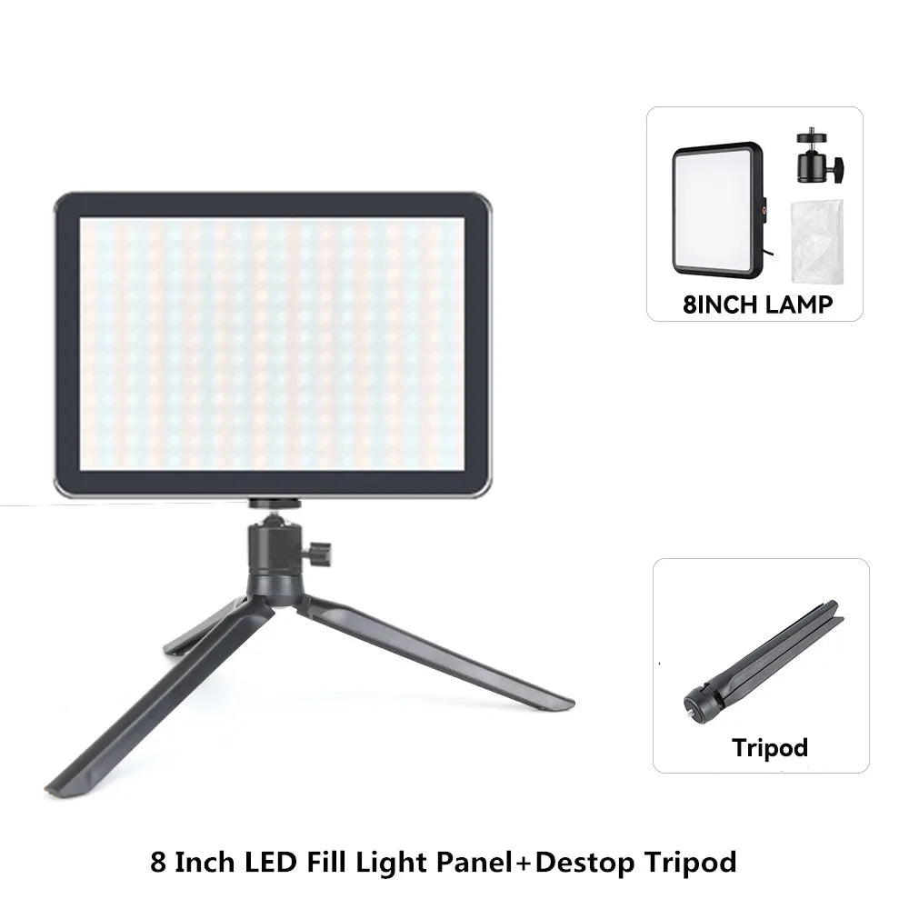 Tejesa 8/12 Inch LED Photography Video Panel Light Photo Studio Lighting Kit For Shoot Live Streaming Youbube With Tripod Stand