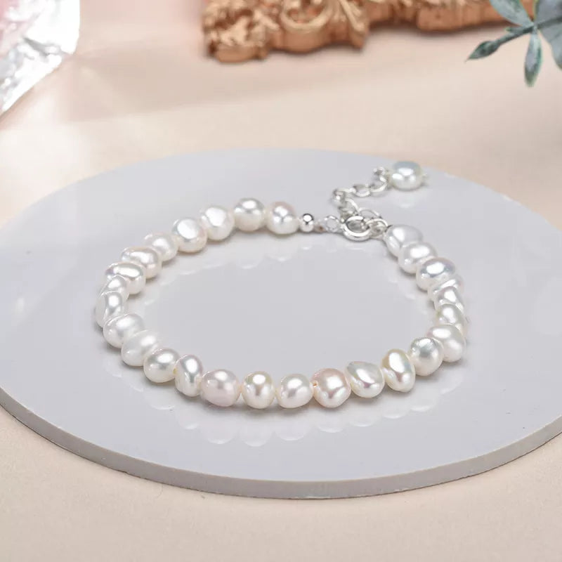 Hemasa 5-6mm White Freshwater Pearl Bracelet for Women /Gift/ Girls