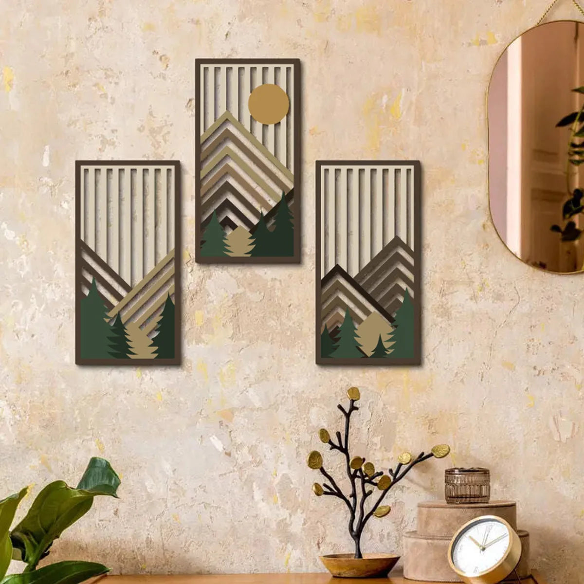 Hemasa 3pcs Wooden Wall Decor Set hollow wooden decoration, hanging wooden signs wall art decoration crafts