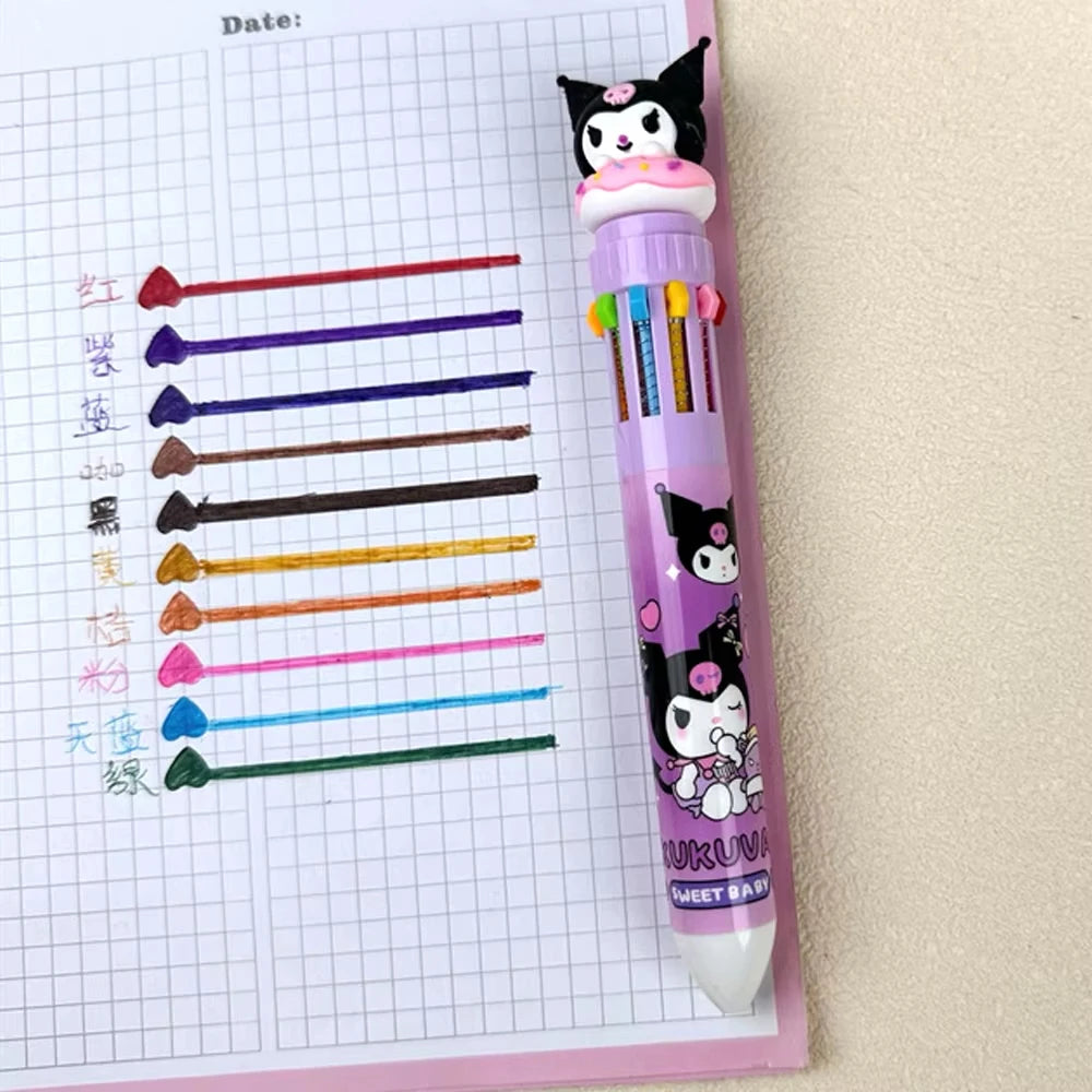 MINISO Sanrio Ballpoint Pen Kawaii Cinnamoroll Kuromi 10 Color Gel Pen Marker Graffiti Students Write Cartoon Stationery