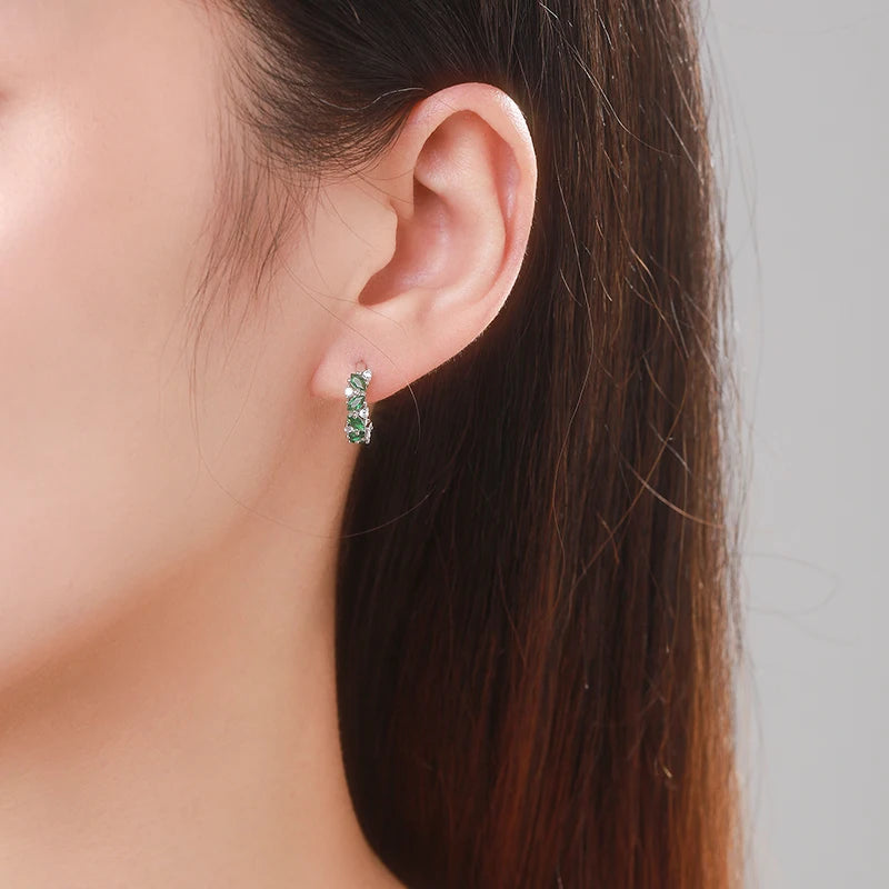 Modian 925 Sterling Silver Green And Clear Rhombus Zirconia Hoop Earrings For Women Party Simple Ear Buckles Fine Jewelry Gift