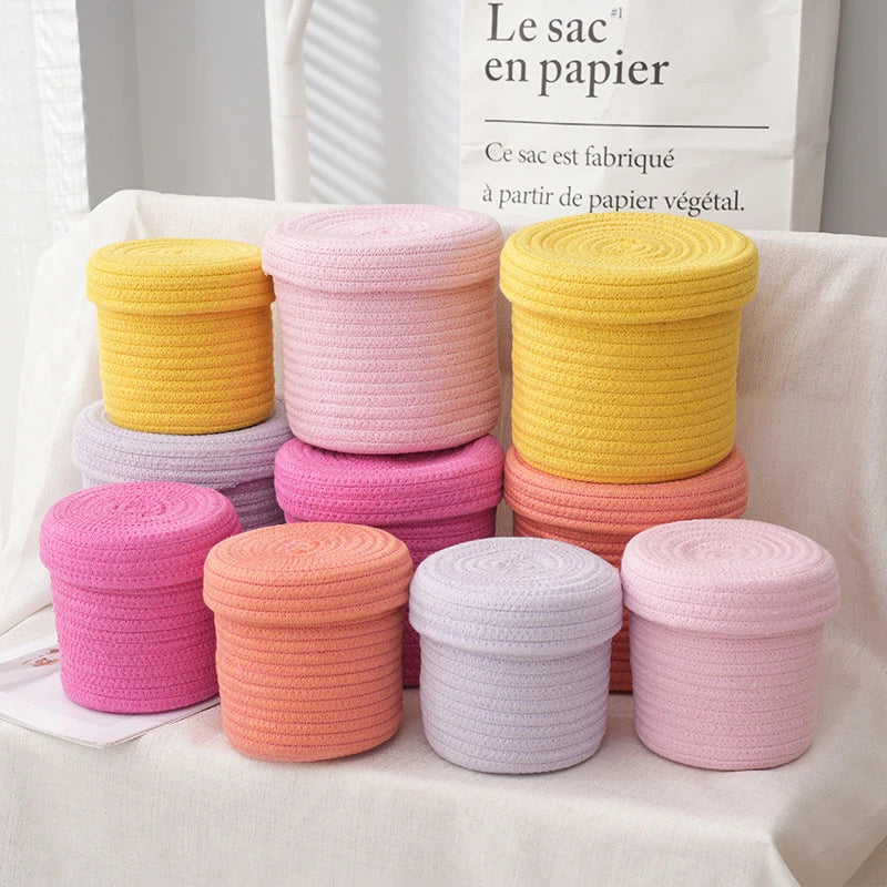 Cotton Rope Woven Storage Basket With Lids Home Decor Desktop Storage Basket for Sundries Snacks Pet Products Kids Toy Fruits