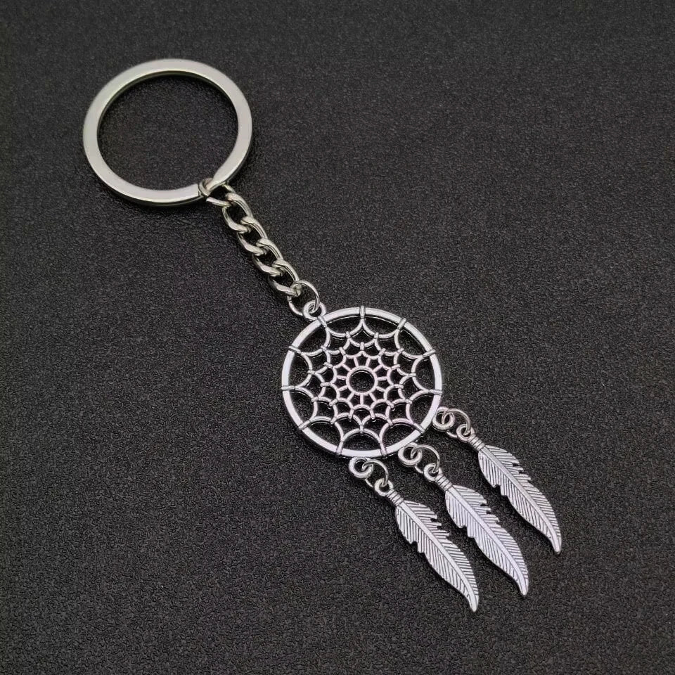 Dream Chaser Keychain Tassel Feather Pendant Keyring Beads Royal Blue Black Beads Charm Retro Car Key Chain Dream Chaser Gift