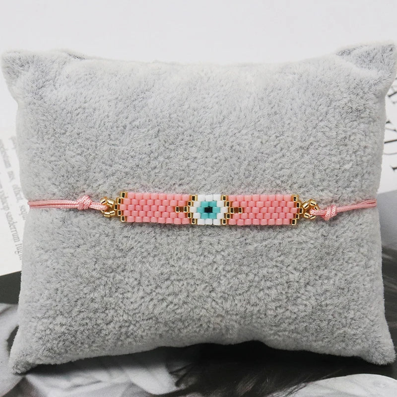 ZHONGVI Classic Delicate Miyuki Beads Bracelets for Women Multicolored Evil Eye Design Vacation Friendship Jewelry