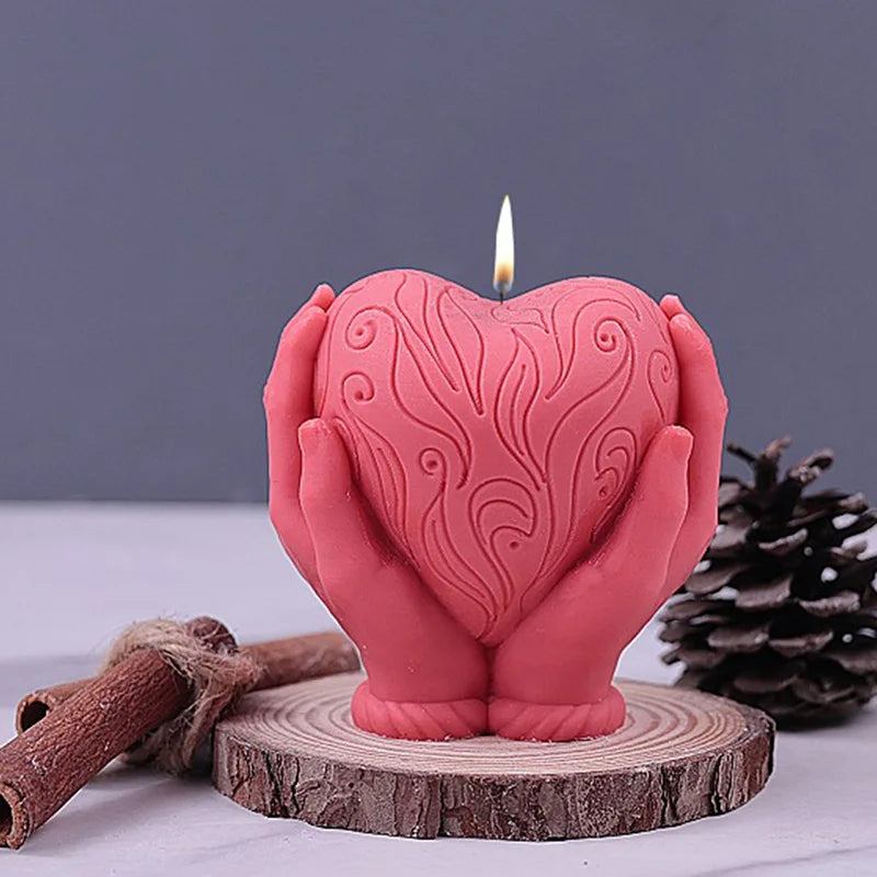 Valentine's Day, hands holding hearts, silicone candle molds, relief sculptures, love soap molds, expanded incense plaster
