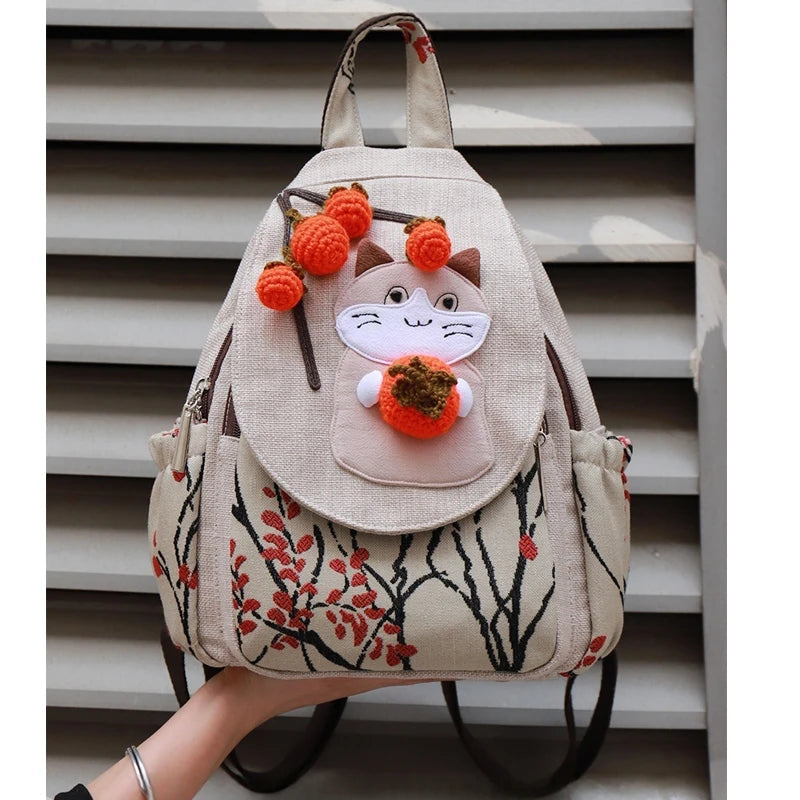 Luxury 3D Pumpkin Pattern Women Travel Backpack High Quality Linen Female Backpack Fashion Prettry Style Girls Daypack Backpack