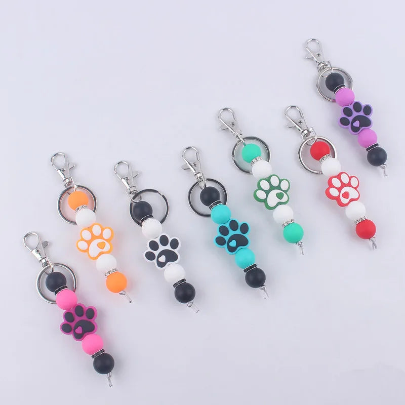 Cartoon Dog Paw Handmade Beaded Silicone Key Chains Wristlet Lanyard Bracelet Keyring Women Men New Car Bag Pendant Key Chains