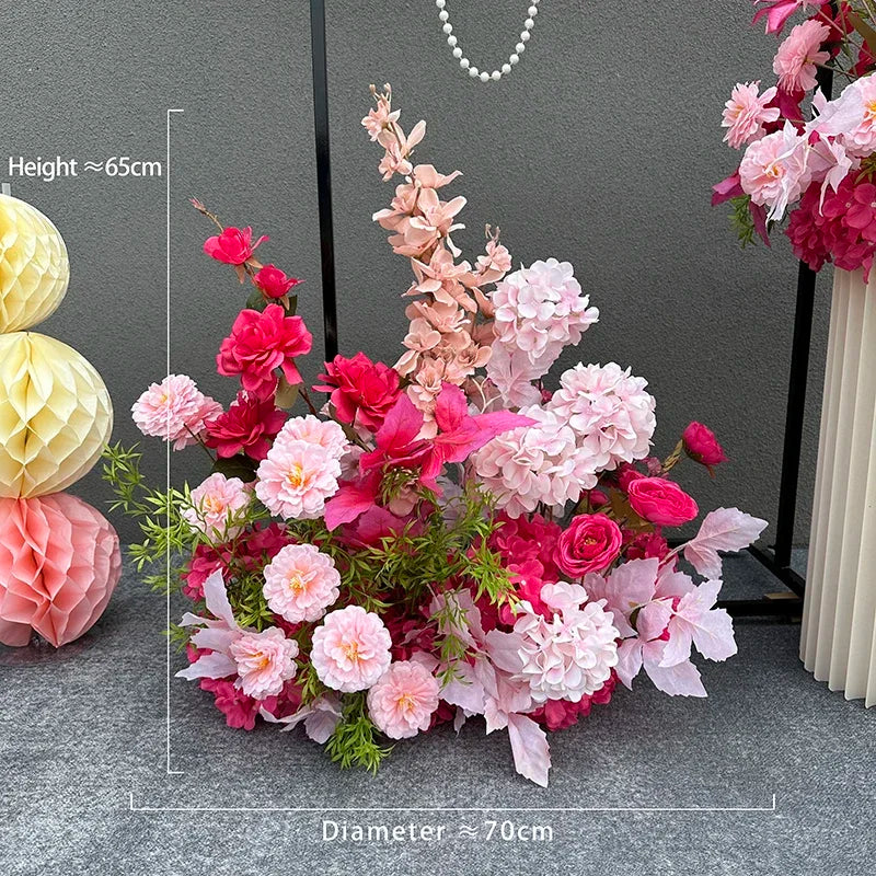 Romantic Purple Rose Hydrangea Aisle Floor Flower Wedding Backdrop Arch Decor Hang Floral Row Table Centerpieces Ball Party Prop