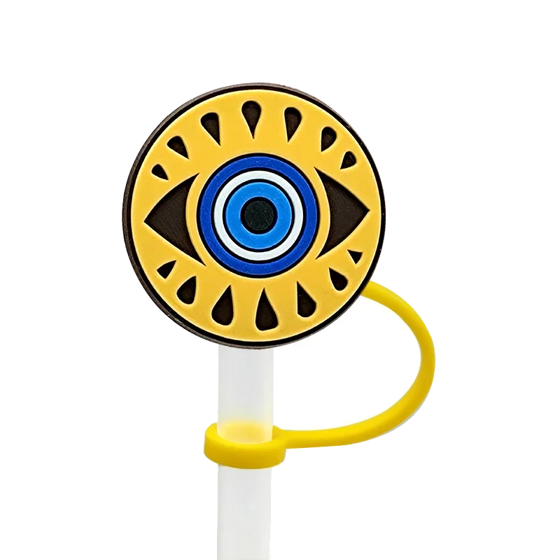 1/7PCS Silicone Colorful Evil Eyes Straw Cover,8mm Reusable Straw Topper Drinking Cup Accessories,Dustproof Straw Cap Gift