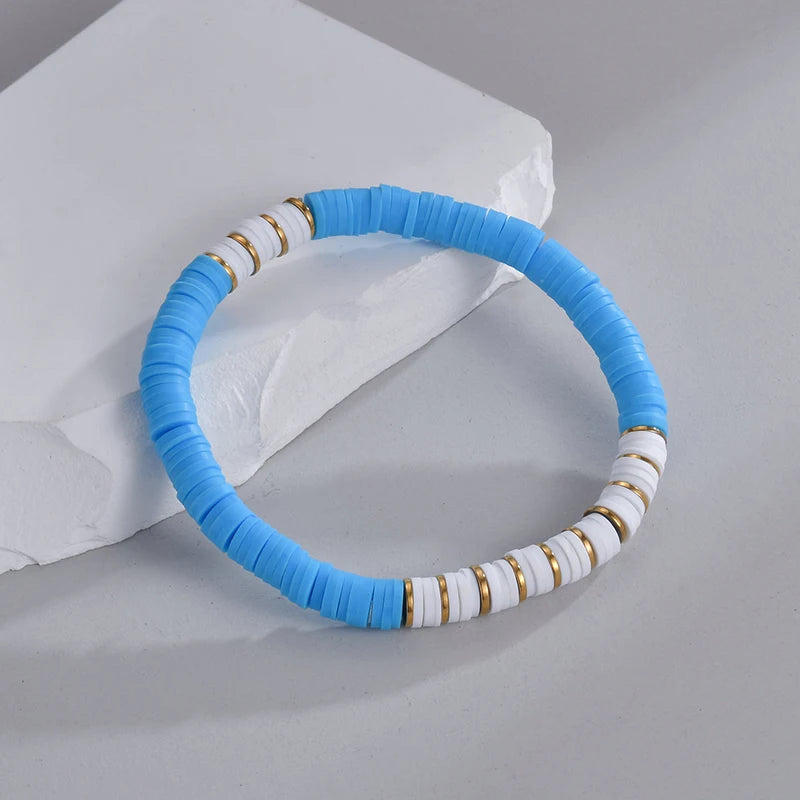 Bohemian Rainbow Polymer Clay For Women Fashion Handmade Surfer Choker Bracelet Stainless Steel Jewelry Chain Gift
