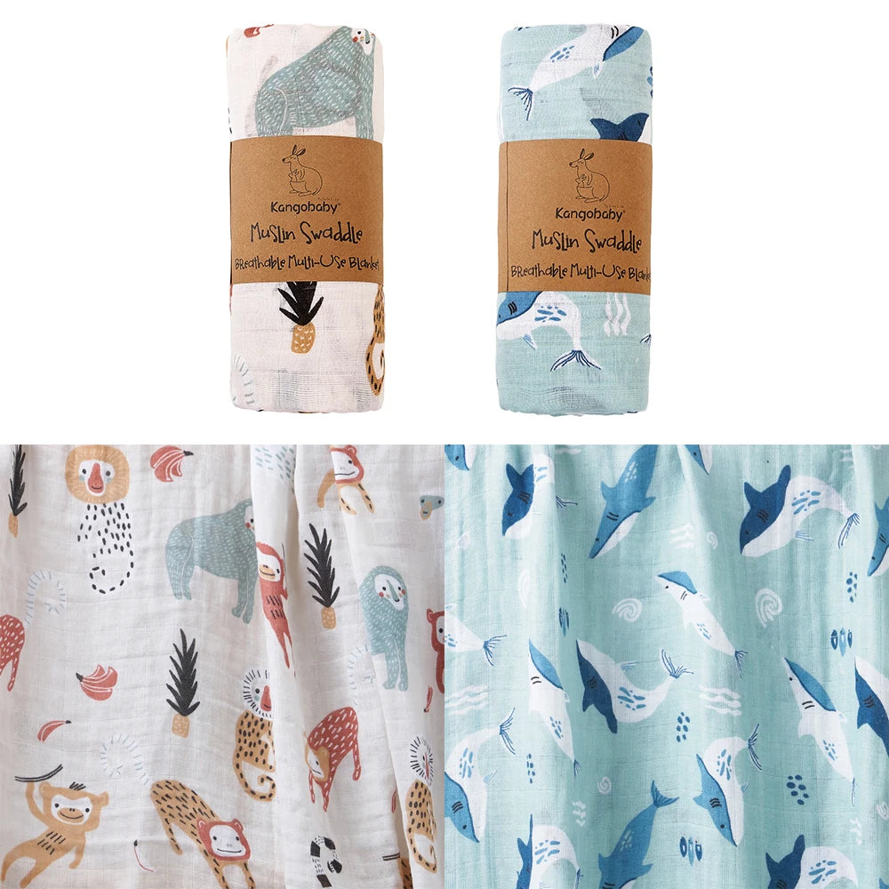 Tejesa 2pcs Set 100% Cotton Baby Muslin Swaddle Blanket / Newborn Bath Towel / Infant Wrap