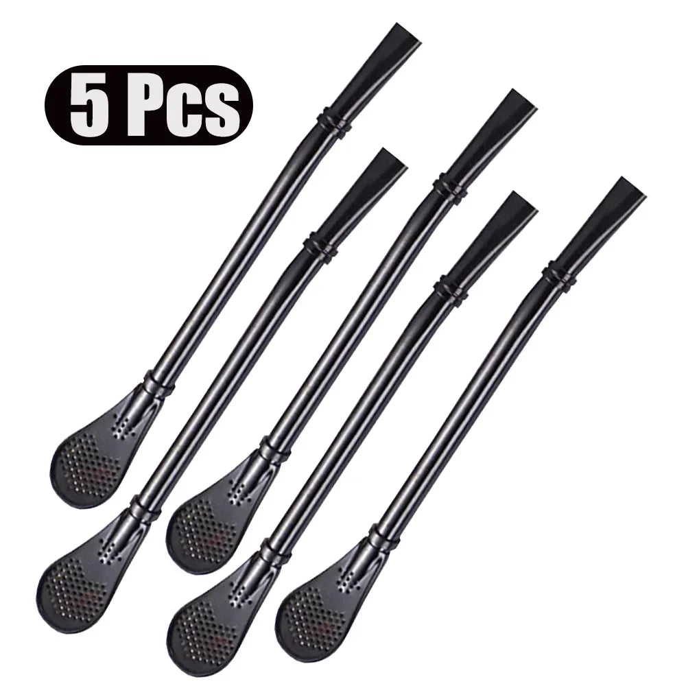 1-10Pcs 304 Stainless Steel Drinking Straw Spoon Tea Filter Reusable Bombilla Gourd Cocktail Straw Spoon Coffee Bar Accessory