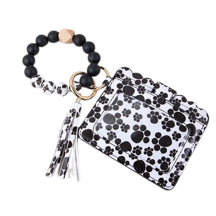 Hemasa  Silicone Beaded Bracelets Key Rings Leopard Print Card Holder Wallets Leather Tassel Keychains for Women Jewelry Gifts