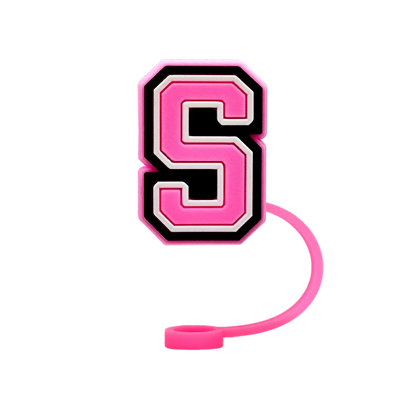 10mm Pink Letter Straw Cover Caps 1PCS Accessories For Cups,Soft Silicone Alphabet Straw Topper Drinkware,Dustproof Straw Caps