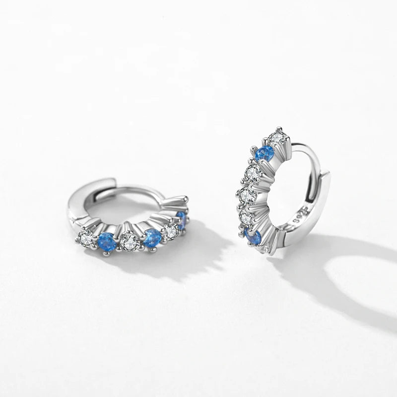 Modian Real 925 Sterling Silver Sparkling Blue Zirconia Ear Buckles Fashion Hoop Earrings Original Design For Women Fine Jewelry