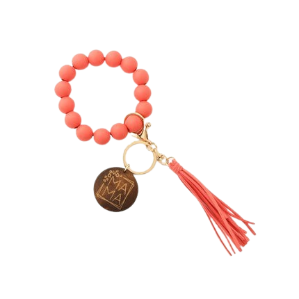 Hemasa Silicon Beads Wooden Disc Bracelet Tassel Keychain Wristlet Gift for Her Key Ring