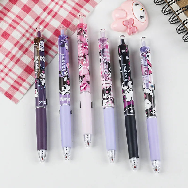 Hemasa 6pcs Series 0.55mm Hello Kitty Kuromi Gel Pen Cartoon Cute Press Pens