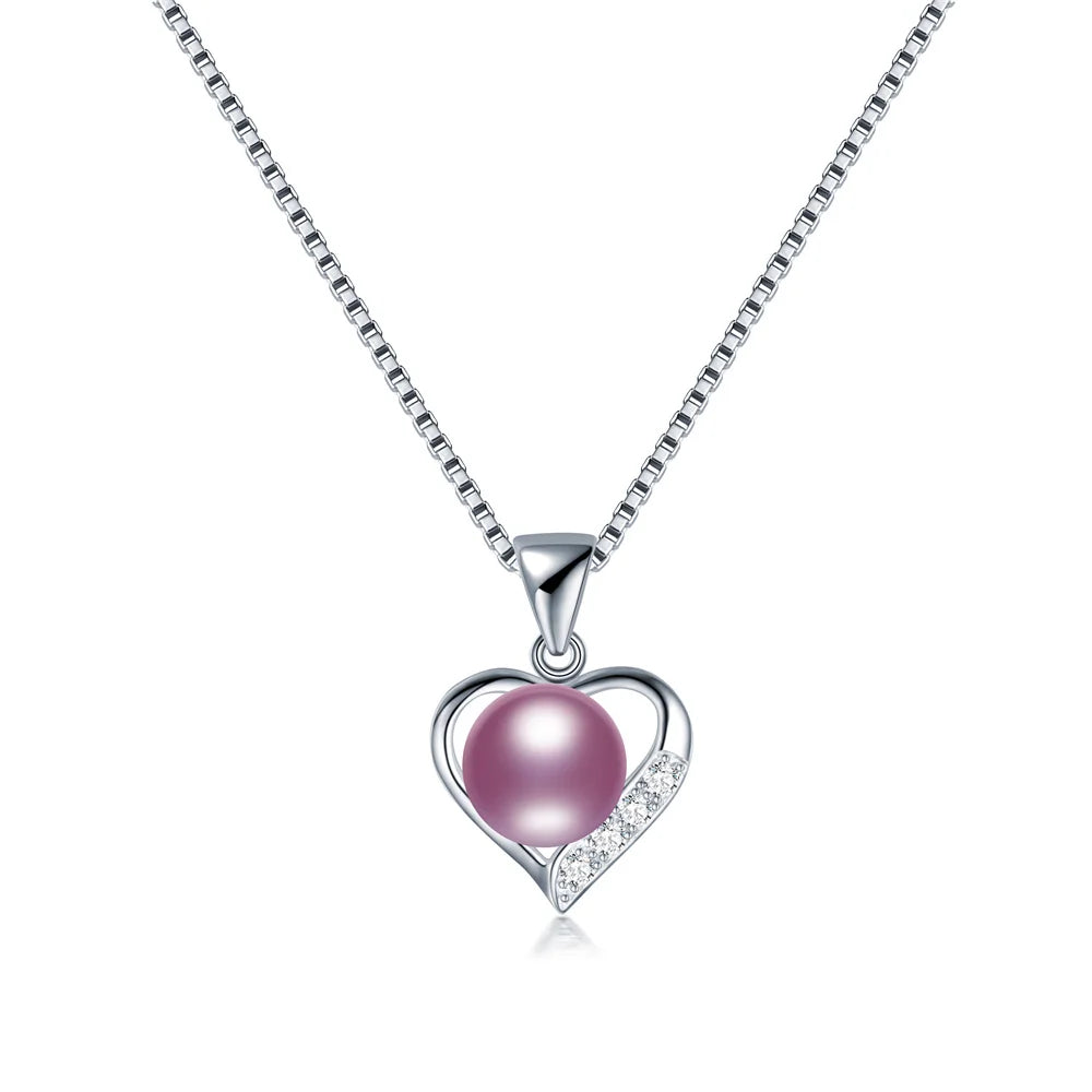 YWYC 9-10mm Natural Freshwater Pearl Love Pendant Necklace for Lover Heart 925 Sterling Silver Chain Necklace 2025 New Arrivals