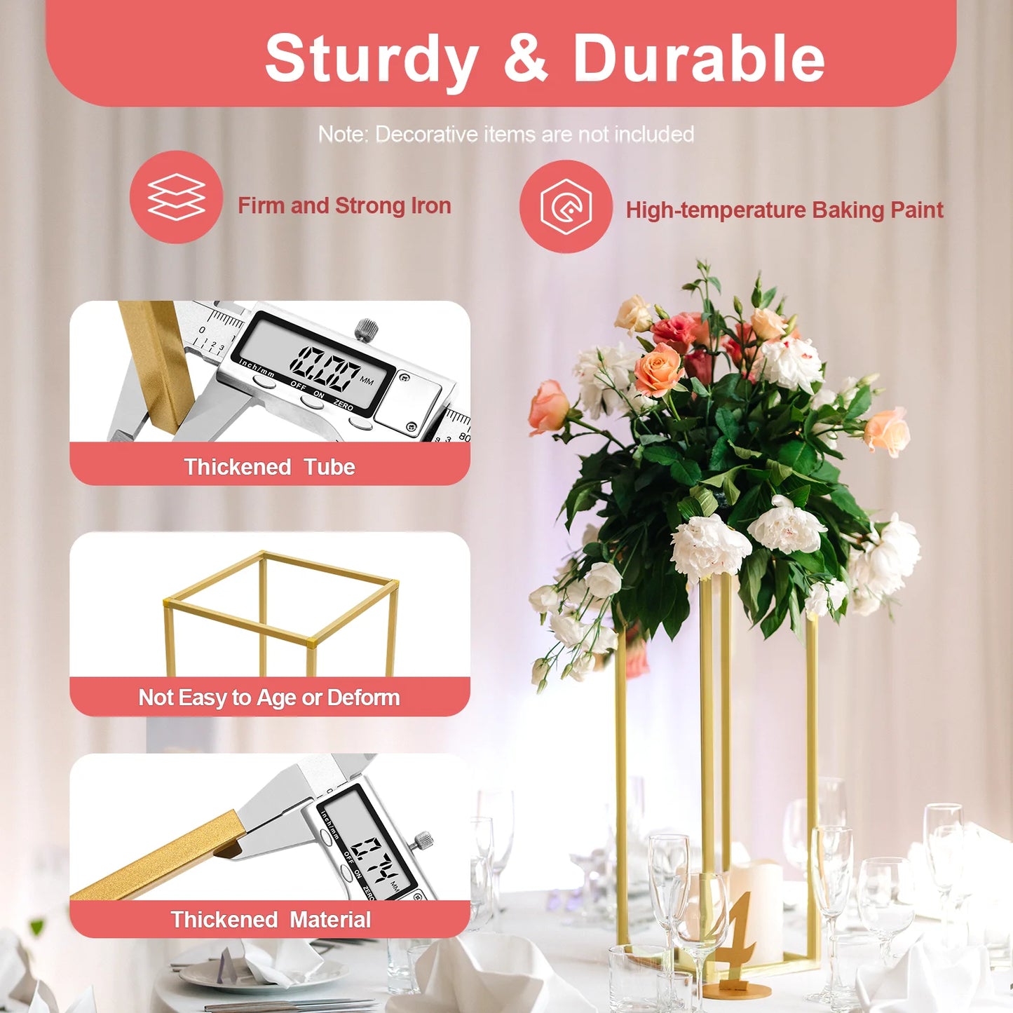 10Pcs Wedding Flower Stand Set 60cm H Gold Metal Column Rack Wedding Party Prop Decor Balloon Display Holder Flower Vase Pillar