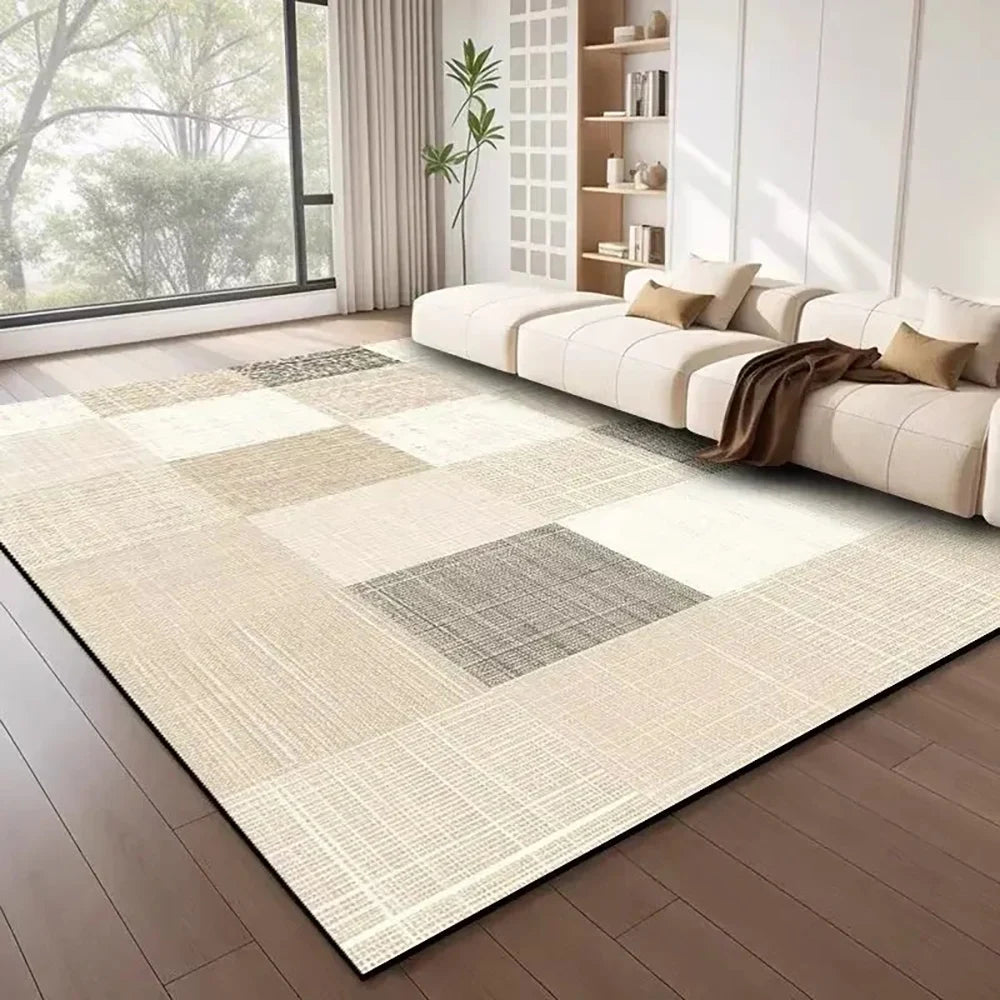 Tejesa  Large Flannel Rug Luxury Plaid Non-Slip Living Room Bedroom Mat Stain Resistant Washable Bedside Home Decor Rug