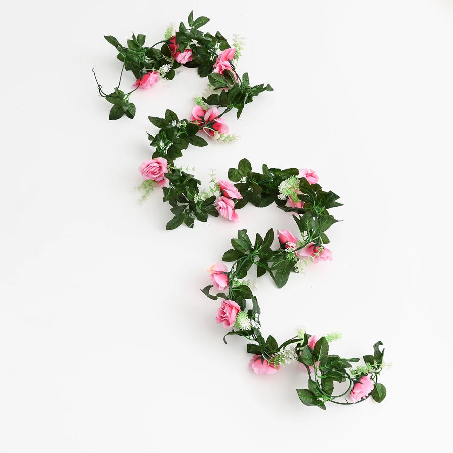 1Pc Silk Rose Artificial Vine Hanging Flower Rattan Plant Leaf Garland Outdoor Wedding Party Office Bridal Home Table Decoration