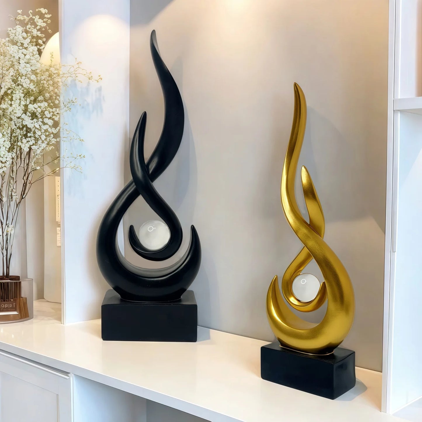 Luxury Flame Pearl Statue Office Living RoomTV Cabinet Wine Cabinet Sculpture Desk Ornament Study Office Home Interior Decor