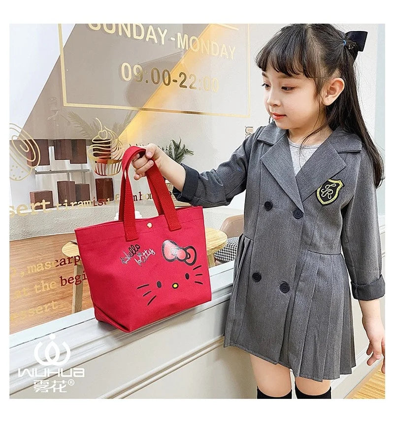 Hemasa Hello Kitty Cartoon Cosmetic /Bag Fresh Canvas Portable Mommy Bag Lunch Box Children's Snack Storage Case Purse for Girls