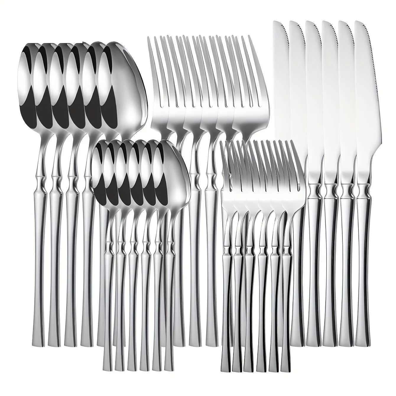 Tejesa 30 Piece Silverware Set for 6, Premium Stainless Steel Cutlery Set with Square Edge, Include Fork, Knife, Spoon, Mirror Finished