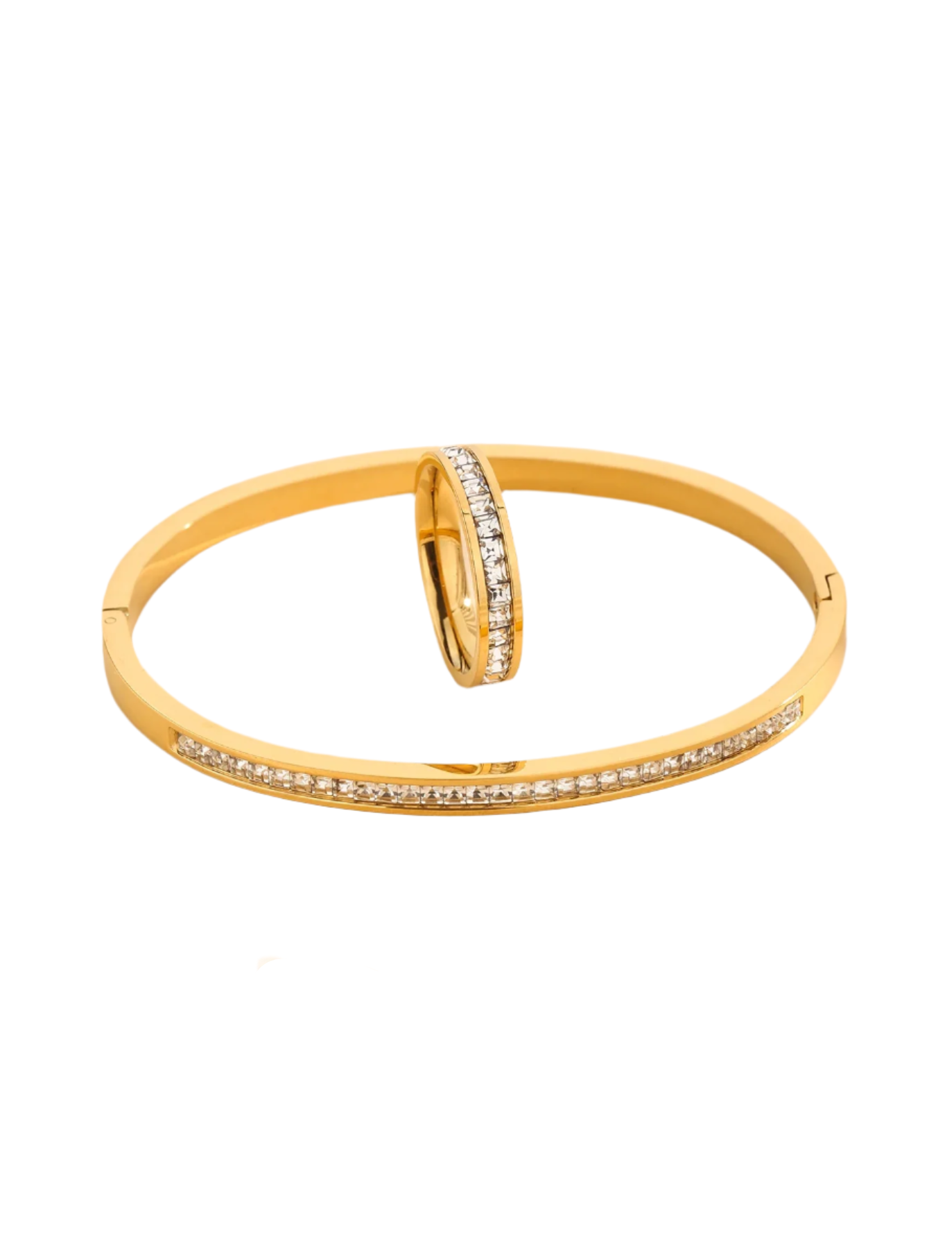 Hemasa Gold Plated Crystal Bangle/ Ring Cubic Zirconia Titanium Steel Classic Jewelry Set For Girl Women's Gift