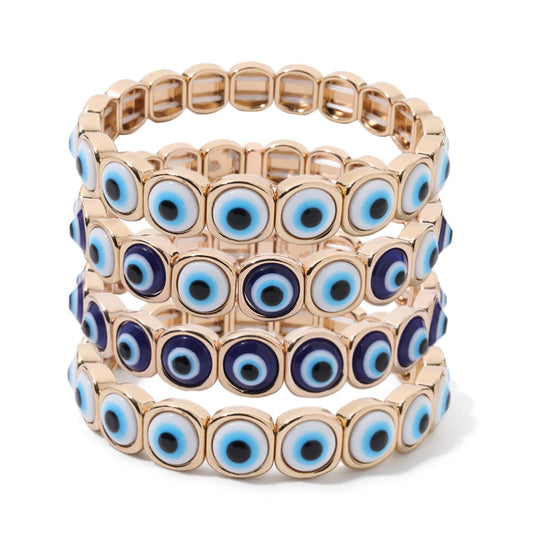 2024 New Fashion Devil Eye Bangle For Women Inlaid Charm Gold Color Elastic Bracelets Accessory
